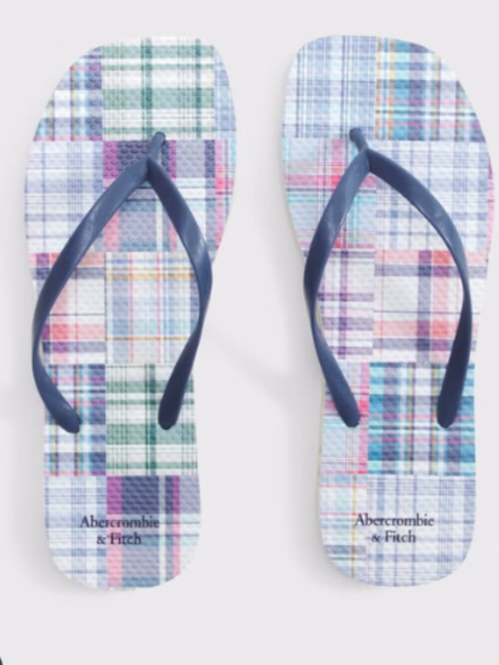 Flip Flop Sandals Blue Pink Green Plaid Small (7-8)